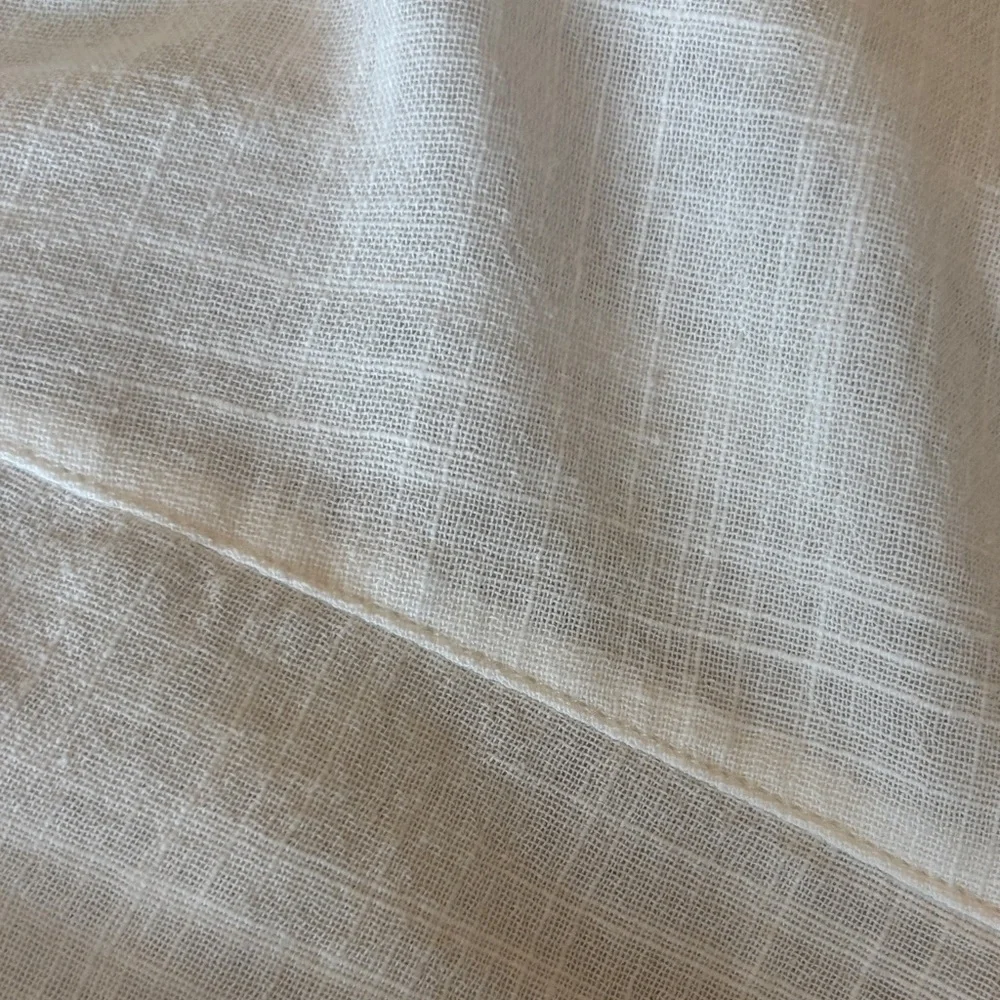 Zara Basic Z1975 Denim White 100% Cotton Button High Low 3/4 Sleeve frayed L EUC - Picture 12 of 12